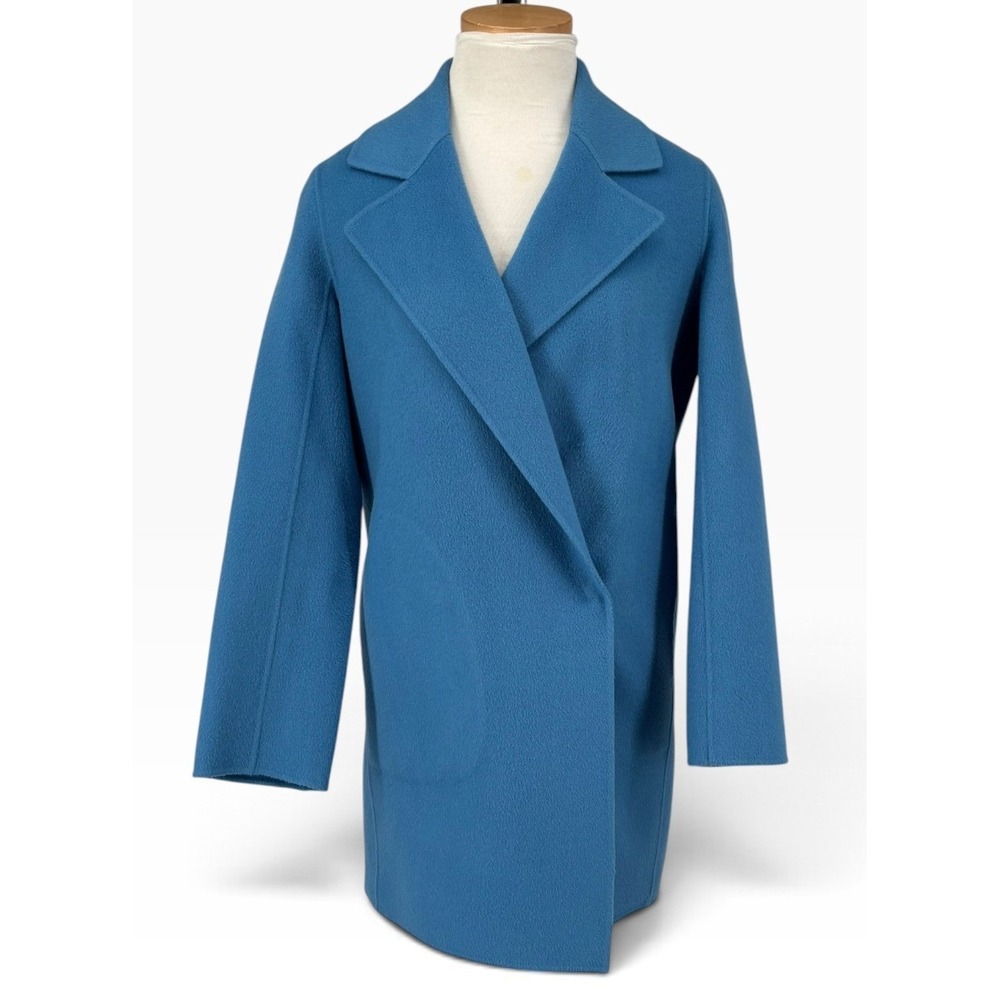 Theory Boy Coat Women Petite P Blue Wool Cashmere Double Face Wrap